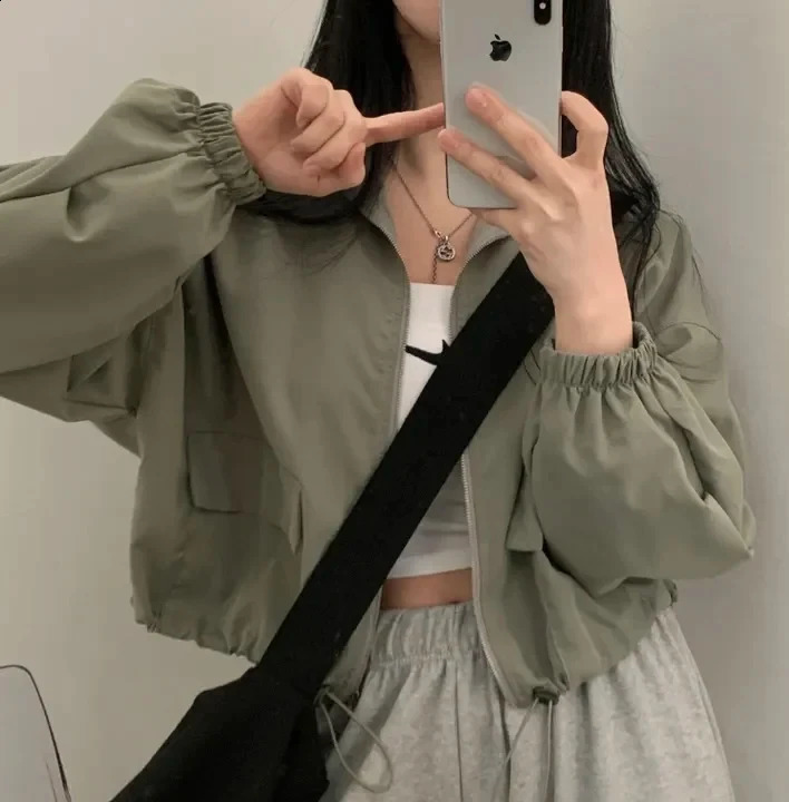 Spring Outerwear Female Casual Loose All-match Bomber Jacket Women Vintage Baseball Coat Lady Korean Fashion Zipper Short Jacket 240823