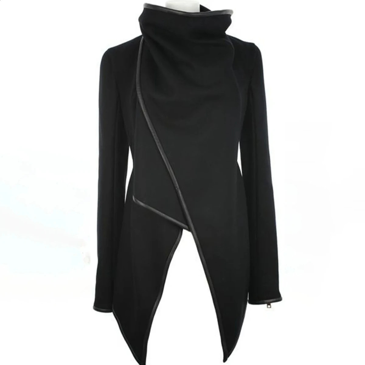 BJTZ Womens Asymmetric Solid Color Split High Neck Jacket Long Sleeve Casual 240823