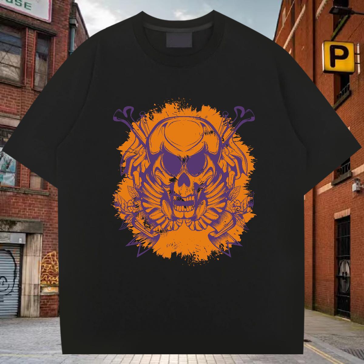 Loose Men T Shirts 230g Pure Cotton skull High Street Hip Hop Oversized 4XL Short Sleeve O-Neck Tshirt for Man Woman Fashion Tshirts