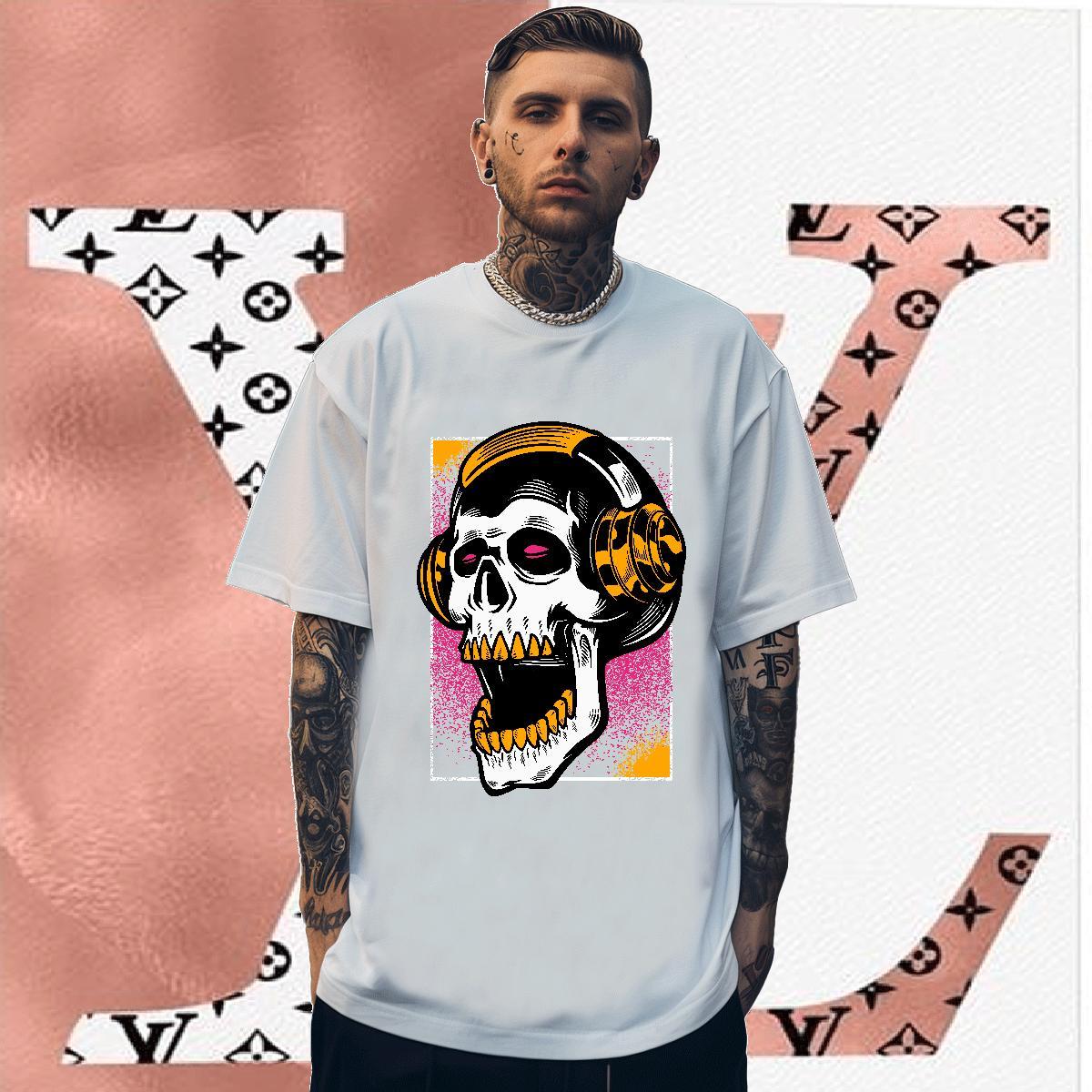 Soft Mens T Shirts 100% Cotton 230g skull High Street Hip Hop Custom Cartoon Short Sleeve Soft Mens Tshirts Classic Casual Polos
