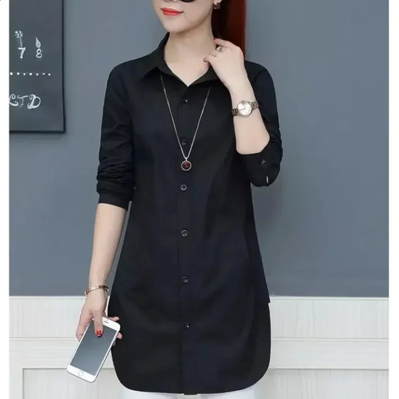 Long Style Women Spring Autumn Chiffon Blouses Shirts Lady Casual Long Sleeve Turn-down Collar Blusas Tops K1 240823