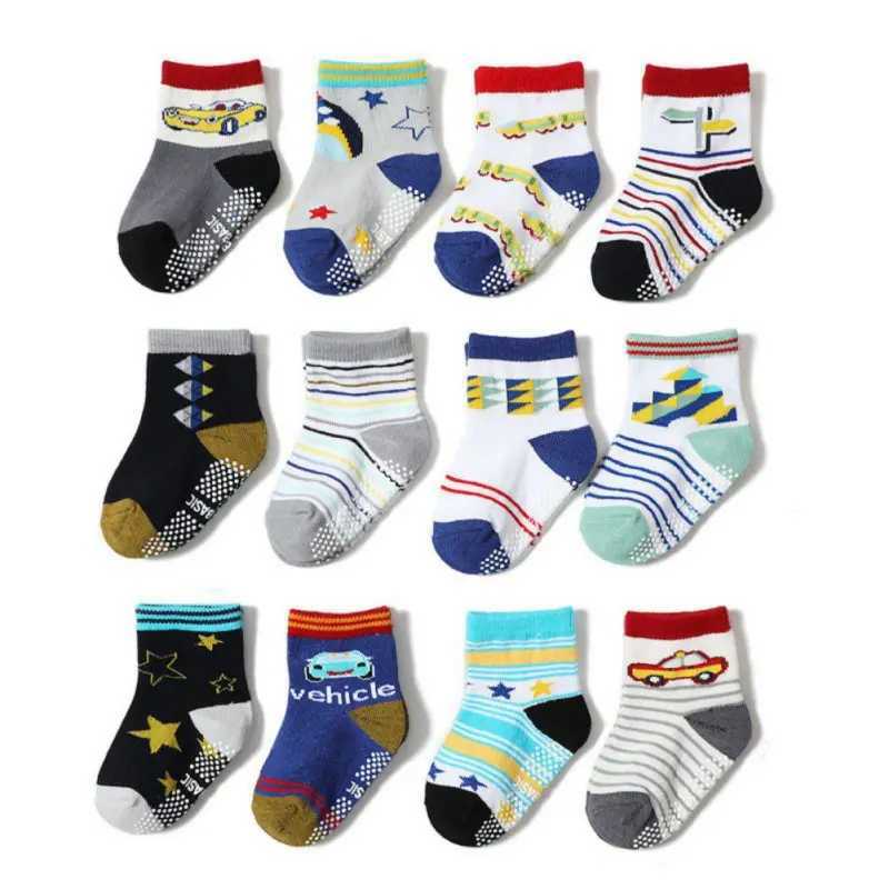 12Pairs/lot Kids Socks Cotton Anti-Slip Floor Cartoon Animals Summer Breathable Toddler Socks Sports Boys Girls Outside Children CL240824