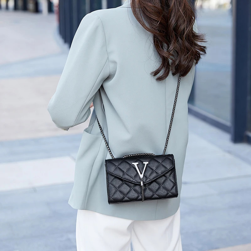 Black Handbags And Purse Women PU Leather Messenger Shoulder Bag Plaid Female Crossbody Tassel Quilted 240823ZYl