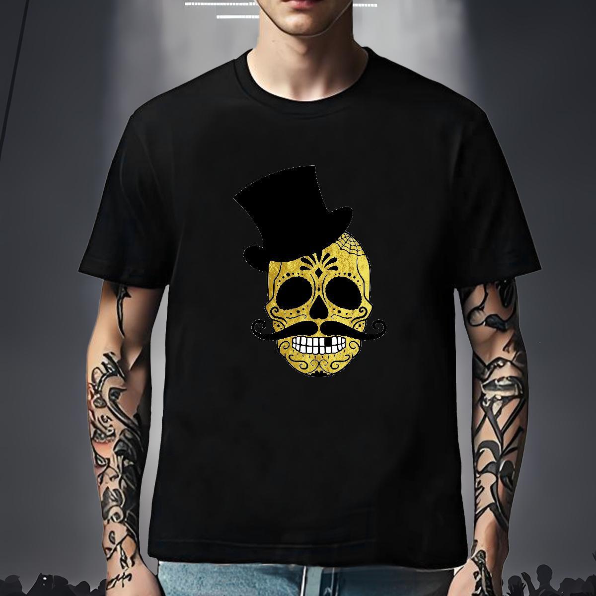 Free Shipping Man T Shirts 230g 100% Cotton skull Street Casual Cartoon Printing L-4XL O Neck Short Sleeves Men Tops Tees Wholesale Tee Shirt
