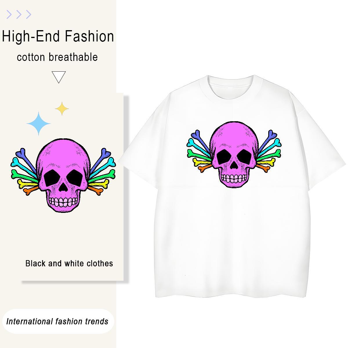 Soft Men T Shirts 230g Pure Cotton skull Daily Wear Custom Print Plus Size Short Sleeve O-Neck Tshirt for Man Woman Wholesale Tops Tees