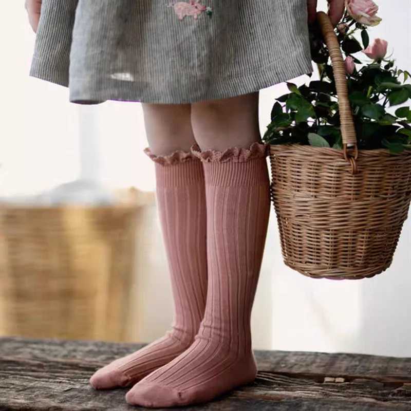 Ruffle Kids Knee High Socks Baby Girls Toddlers Long Soft Cotton Sock Lace Flower Children School Uniform Socks For 0-8 Years CL24825
