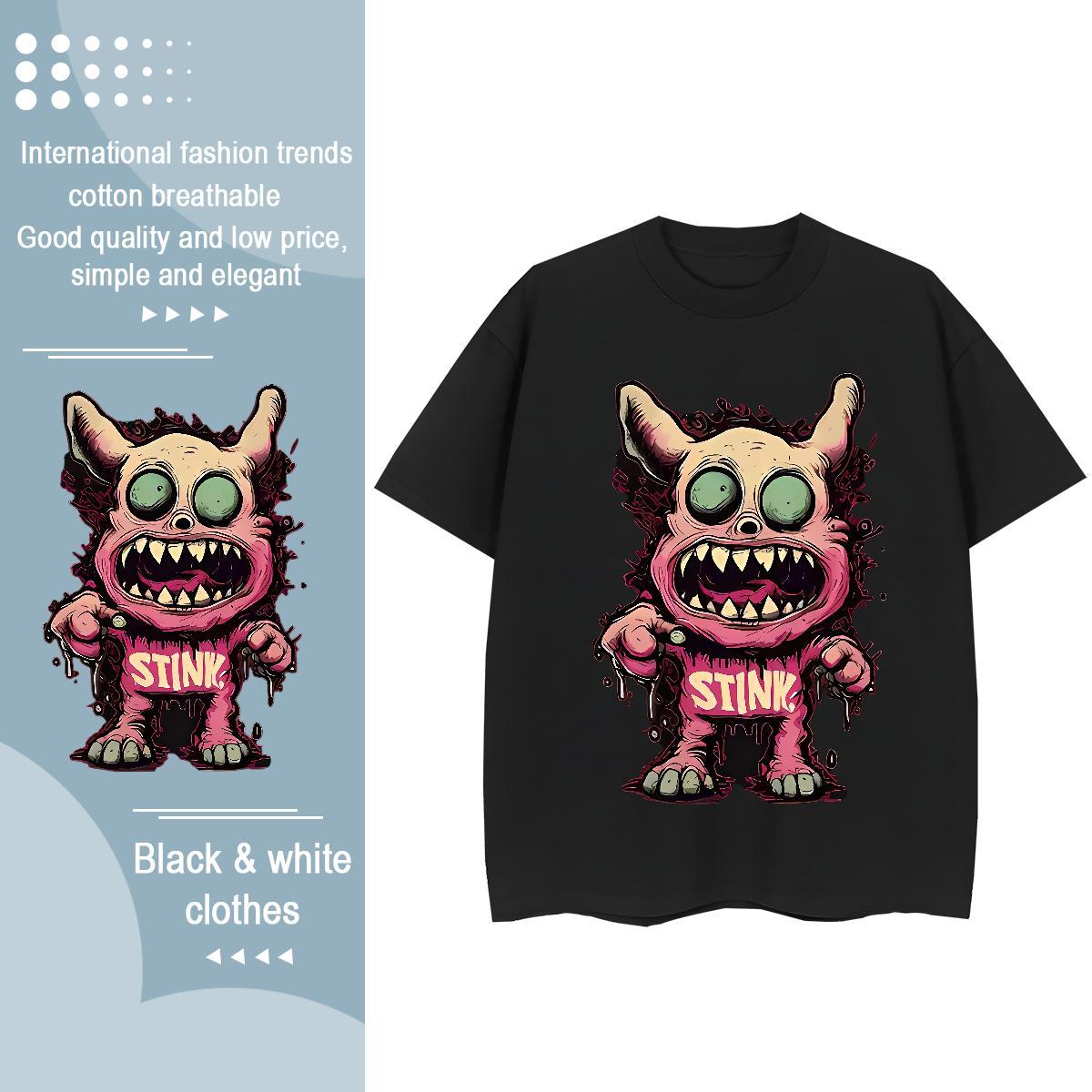 Female Couples T Shirts 100% Cotton 230g scare Sports Casual T shirt Round Neck Short Sleeve Anime Oversized Clothings