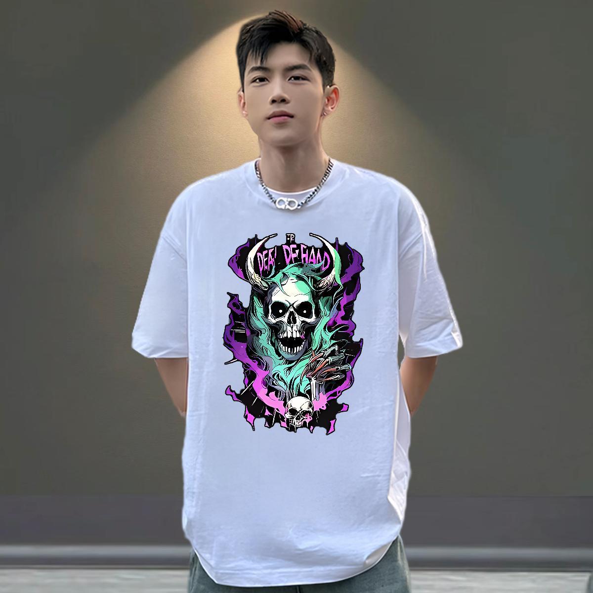 TOP Quality T-Shirts for Men 230g Cotton skull Daily Outfit Anime Pure Cotton Mens Tshirts DIY Customized Tees Shirts