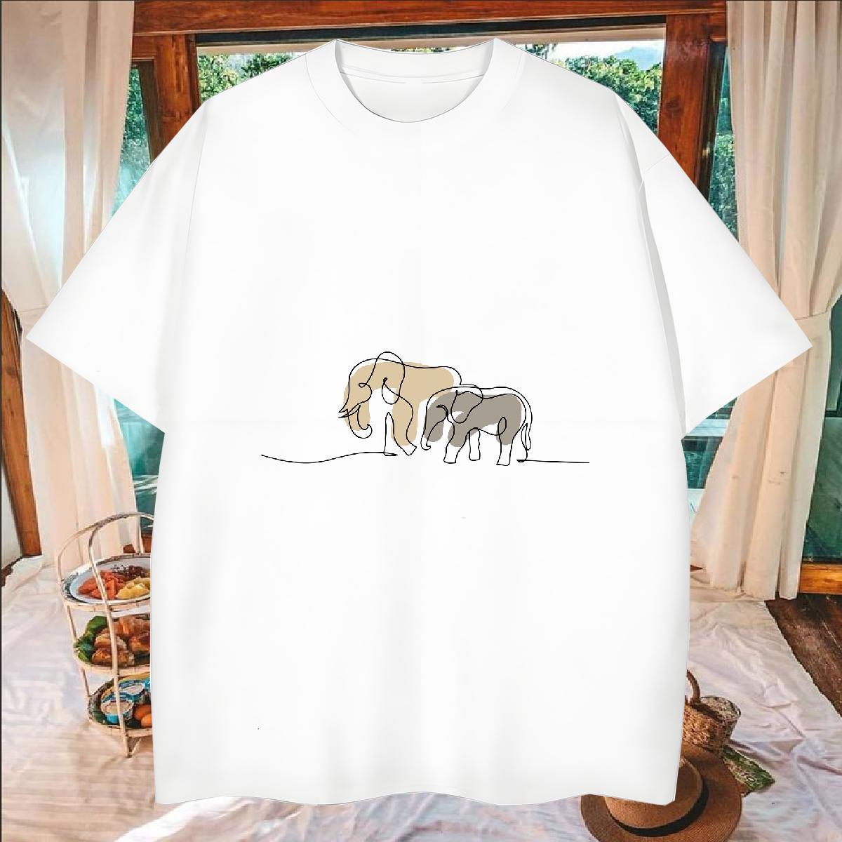 Designer Fashion Men Tshirts Elephant High Street Hip Hop 230g Cotton Polos O-Neck Short Sleeve Unisex Men T Shirts DIY Printed