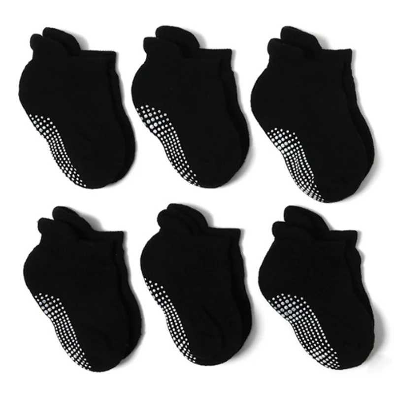 3Pair/lot New black/white childrens socks baby casual non-slip childrens baby socks CL240824