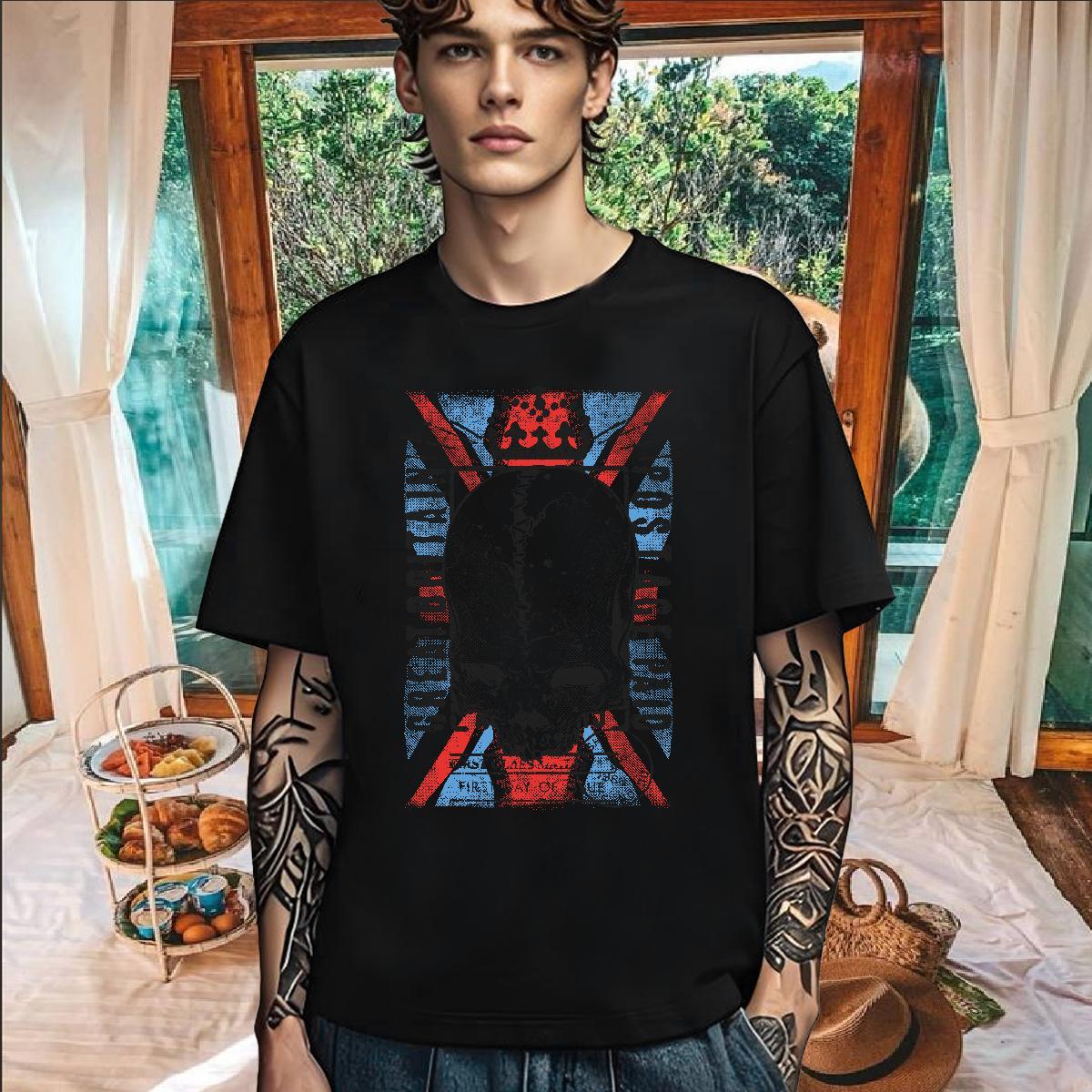 Free Shipping Men T Shirts 230g 100% Cotton skull Anime Printing Street Skull Round Neck Short Sleeve Men Tshirts Wholesale Tee Shirt