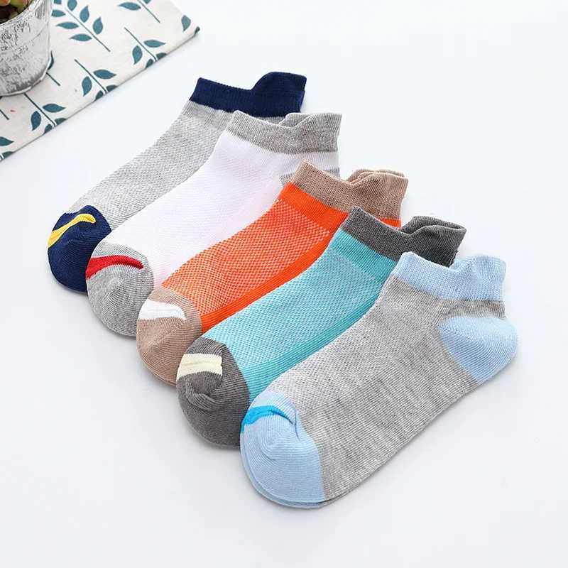 5 Pairs/lot 2024 New Fashion Spring Summer Children Socks Mesh Cotton Boys Socks Girls Socks 2-15 Year Kids Casual Boat Socks CL240824