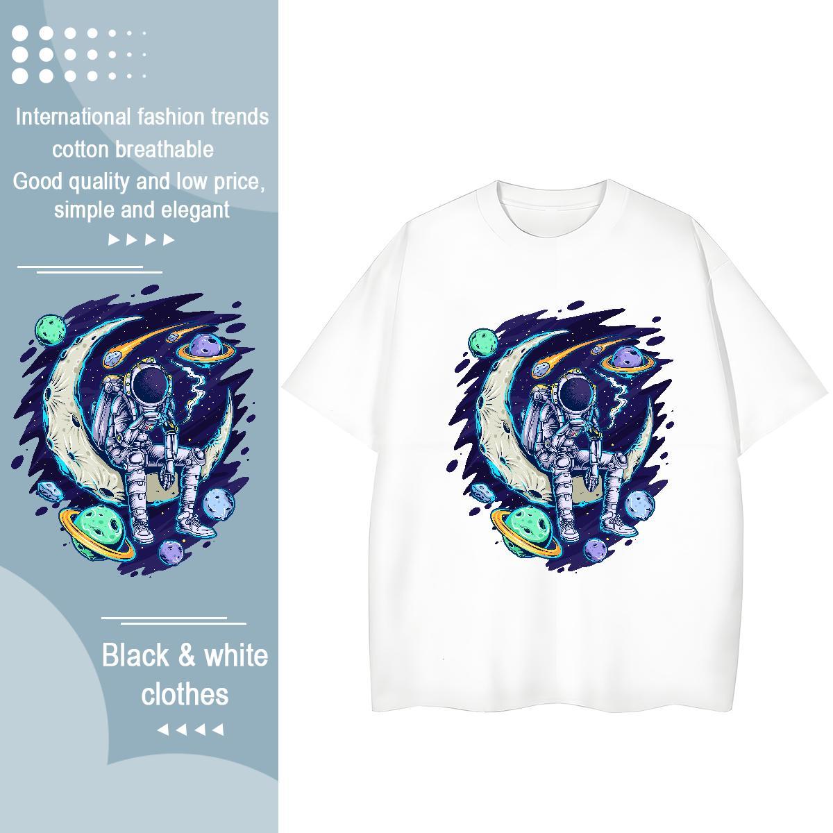 Loose Couples T Shirts 100% Cotton 230g spaceman Casual Sport T Shirts Women O Neck Short Sleeves DIY Logo Clothes