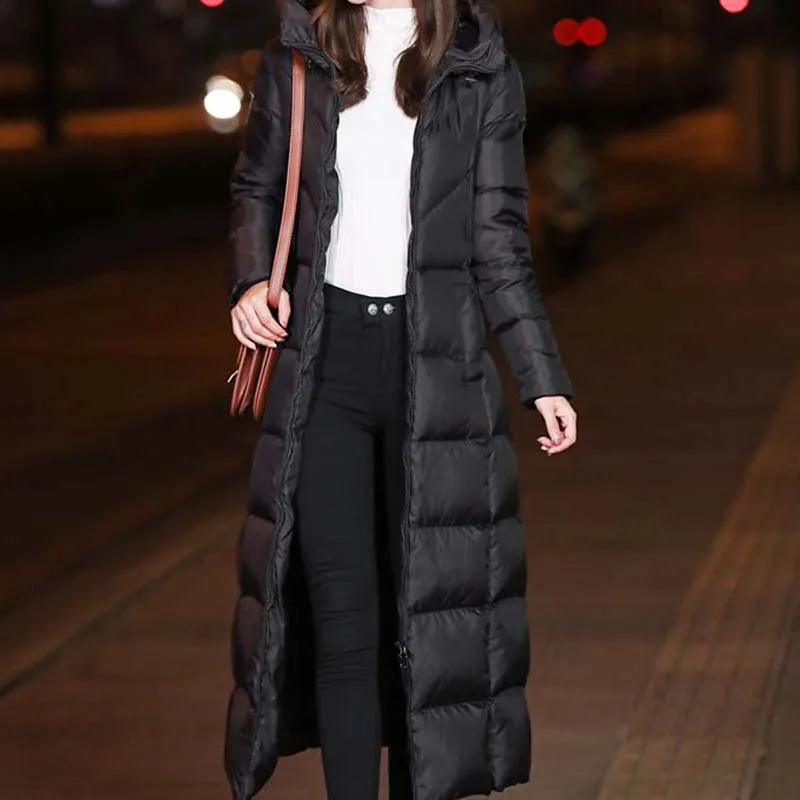 Long cotton jacket black womens winter puff elegant hooded retro streetwear thick warm and casual park 240823
