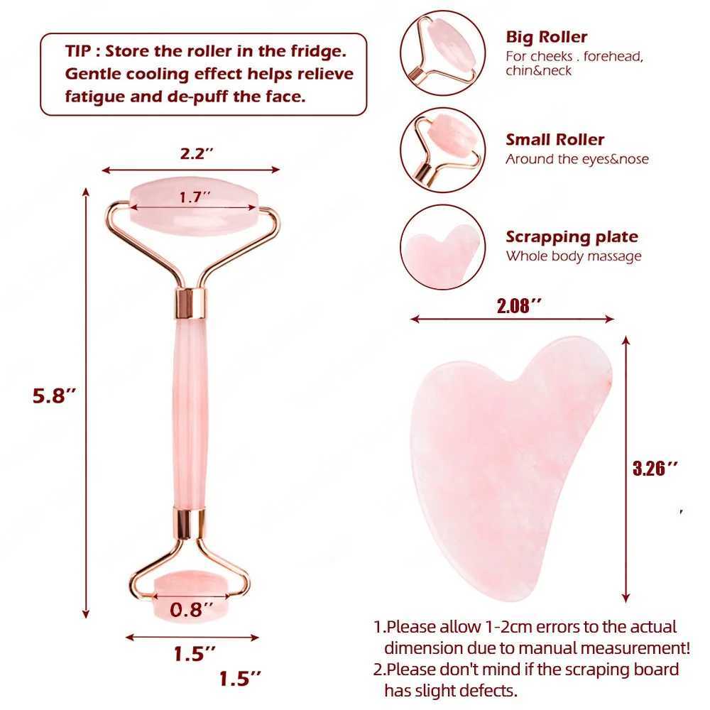 Rose Quartz Powder Crystal Jade Roller Massage Spa Pink Face Massagers gua sha Natural Stone guasha Beauty Tool Facial Lift Up CL240824