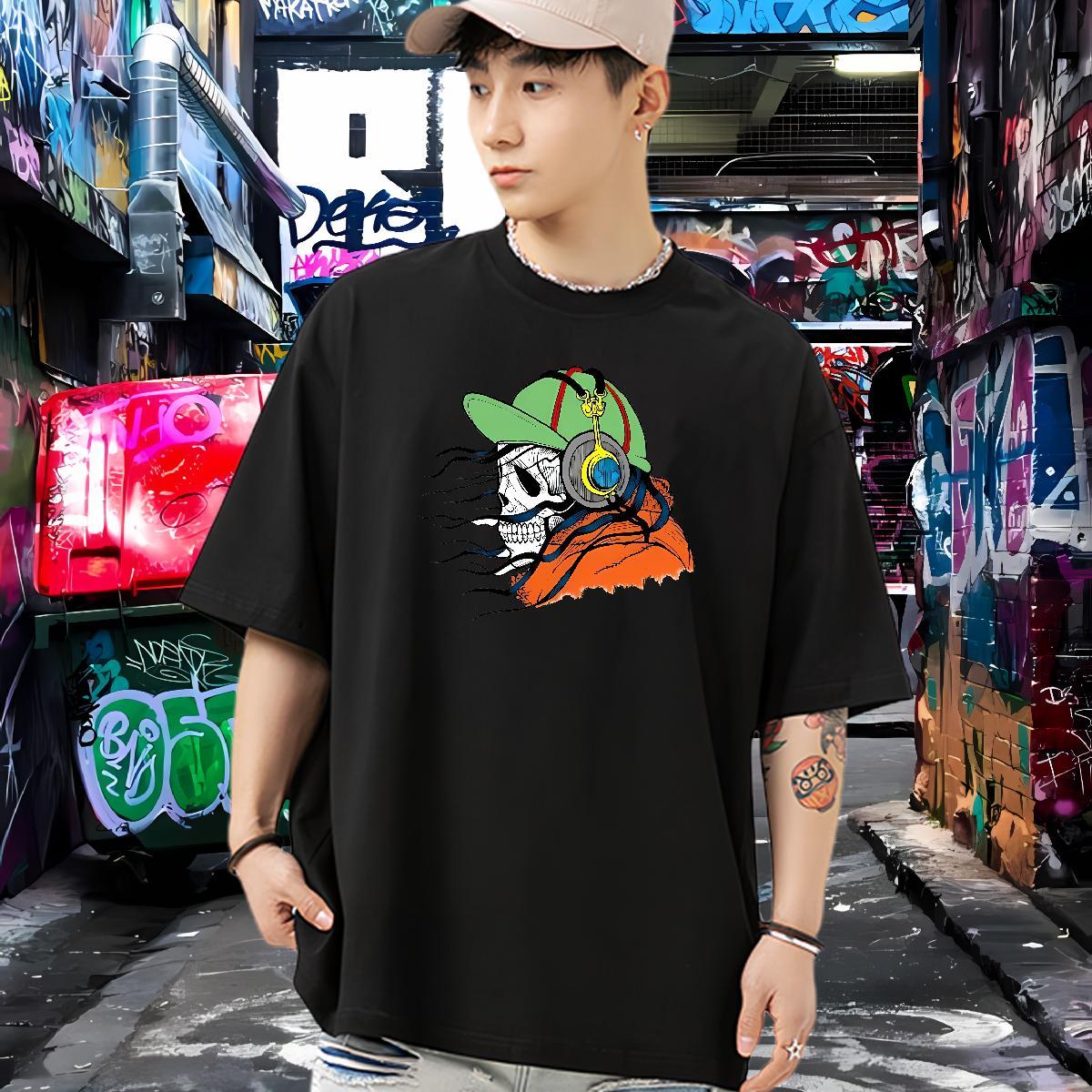 Designer T shirt 230g 100% Cotton earphone Summer Casual Anime Print Breathable Crew Neck Tshirts 2024 Designer Top Tees