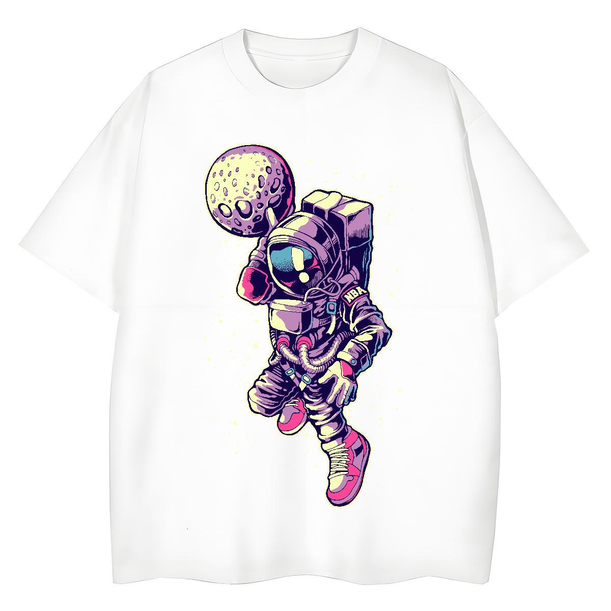 Lady Couples T Shirts 100% Cotton 230g cosmonaut Daily Wear Women T Shirts O-Neck Short Sleeve Plus Size Cartoon Clothings