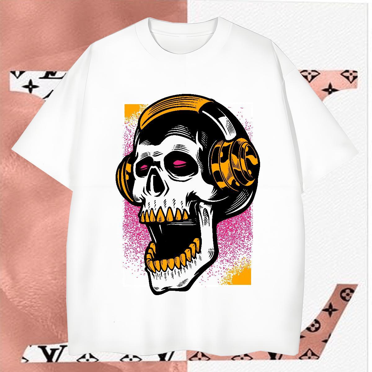 Soft Mens T Shirts 100% Cotton 230g skull High Street Hip Hop Custom Cartoon Short Sleeve Soft Mens Tshirts Classic Casual Polos