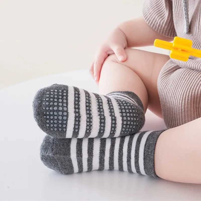 6Pairs/Lot Cotton Kids Anti-Slip Boat Socks Casual Baby Boys Girls Sock Floor Children Socken With Rubber Grips For 0-5Years CL240824