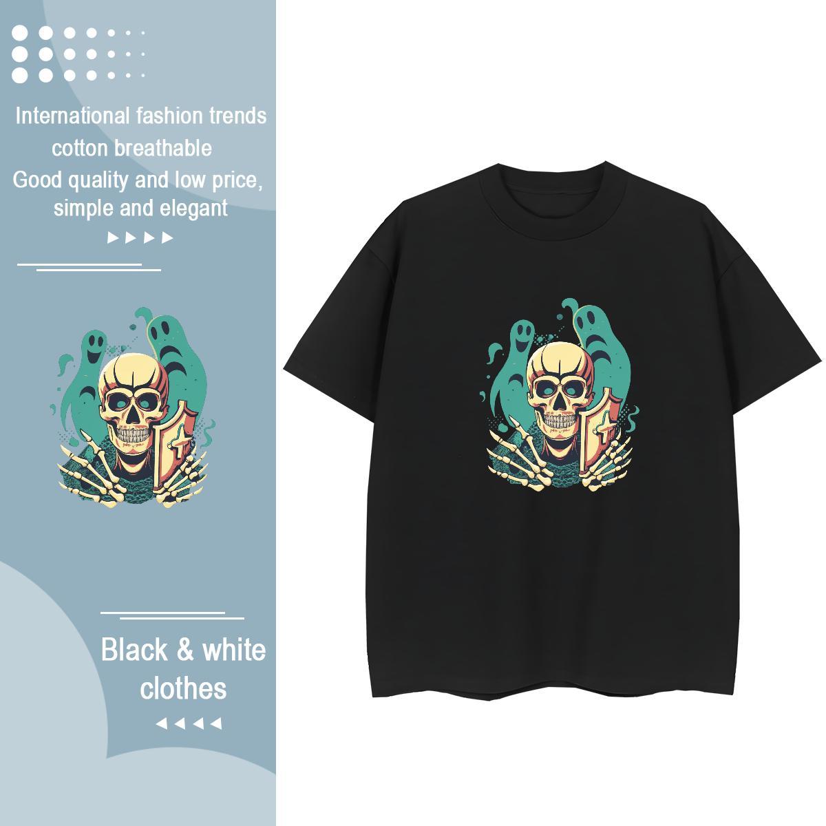 Unisex Mens T Shirts 230g Pure Cotton skull Street wear Hip Hop Anime Short Sleeve Soft Men Tees New Arrival Polos