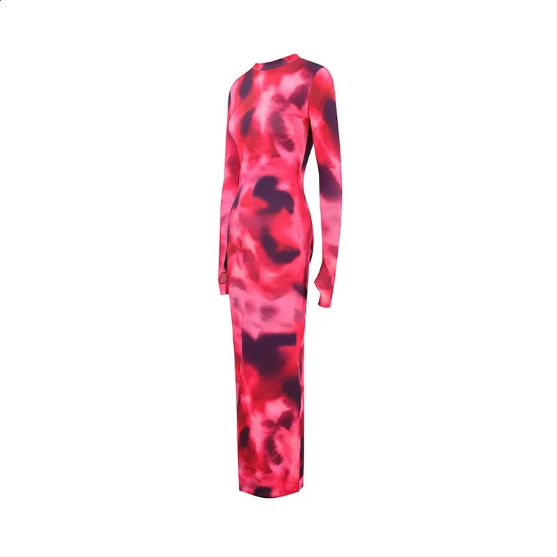 Sexy and fashionable fishtail hem round neck long sleeved slim fit spicy dress 240823