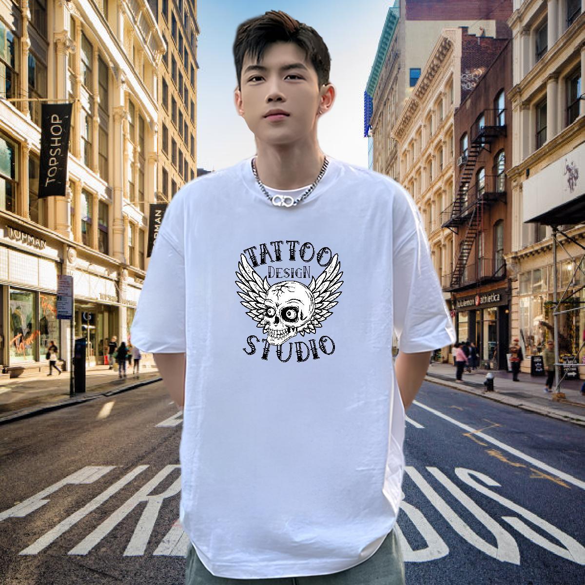 Classic T shirt 230g 100% Cotton logo Street Wear Black White Breathable Crew Neck Couples T Shirts DIY Customized Clothes
