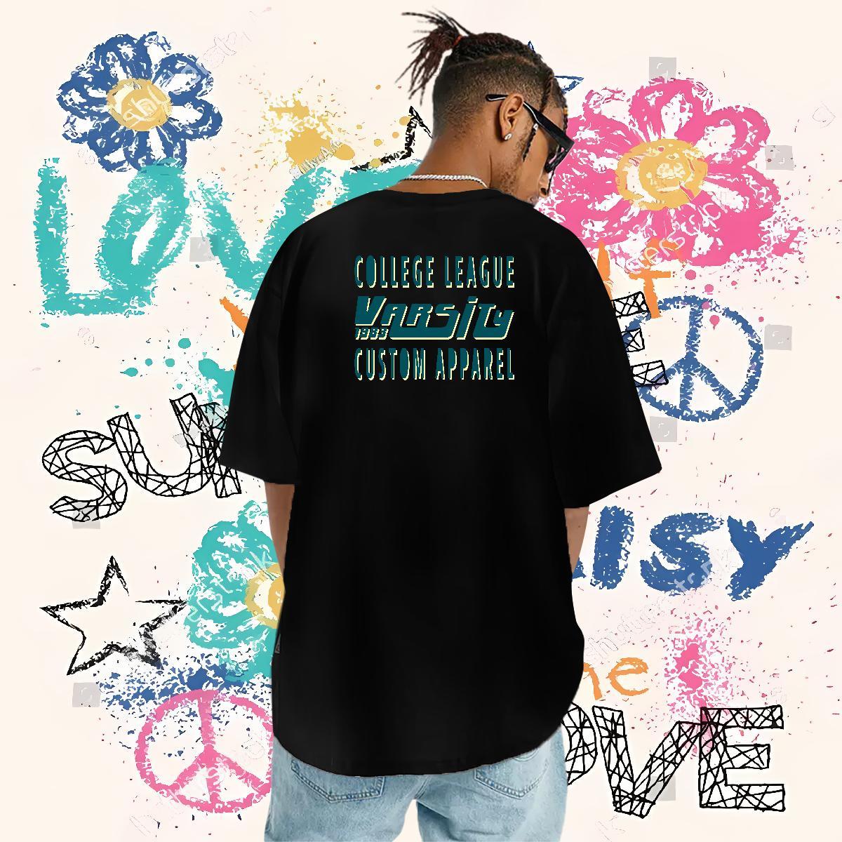 Loose Fit Men T Shirts 100% Cotton 230g letter Casual Beach Black White Round Neck Short Sleeve Mens Tshirts Fashion Design Top Tees