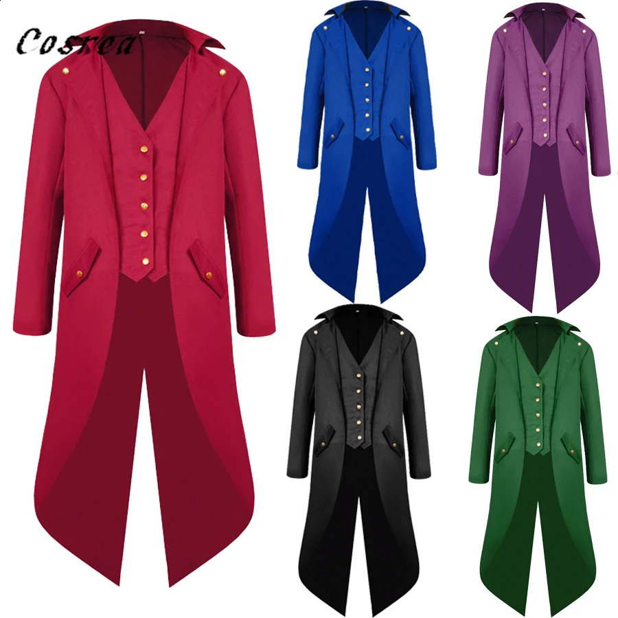 Medieval retro red tailcoat mens jacket coat dustproof cosplay steampunk clothing dress European uniform 240823