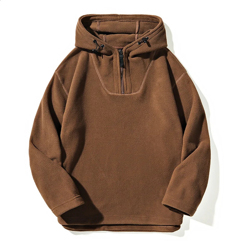 AutumnWinter Polar Wool Hoodie Half Zipper Windproof and Warm Inner Layer High Quality Outdoor Cold Coat 240823