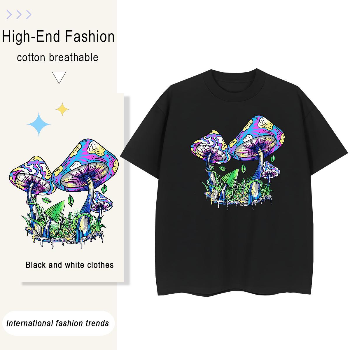 Casual New Tshirt for Man Woman mushroom Hip Hop Street 100% Cotton 230g Tshirts O Neck Short Sleeves Brand Mens T Shirts White Plus Size