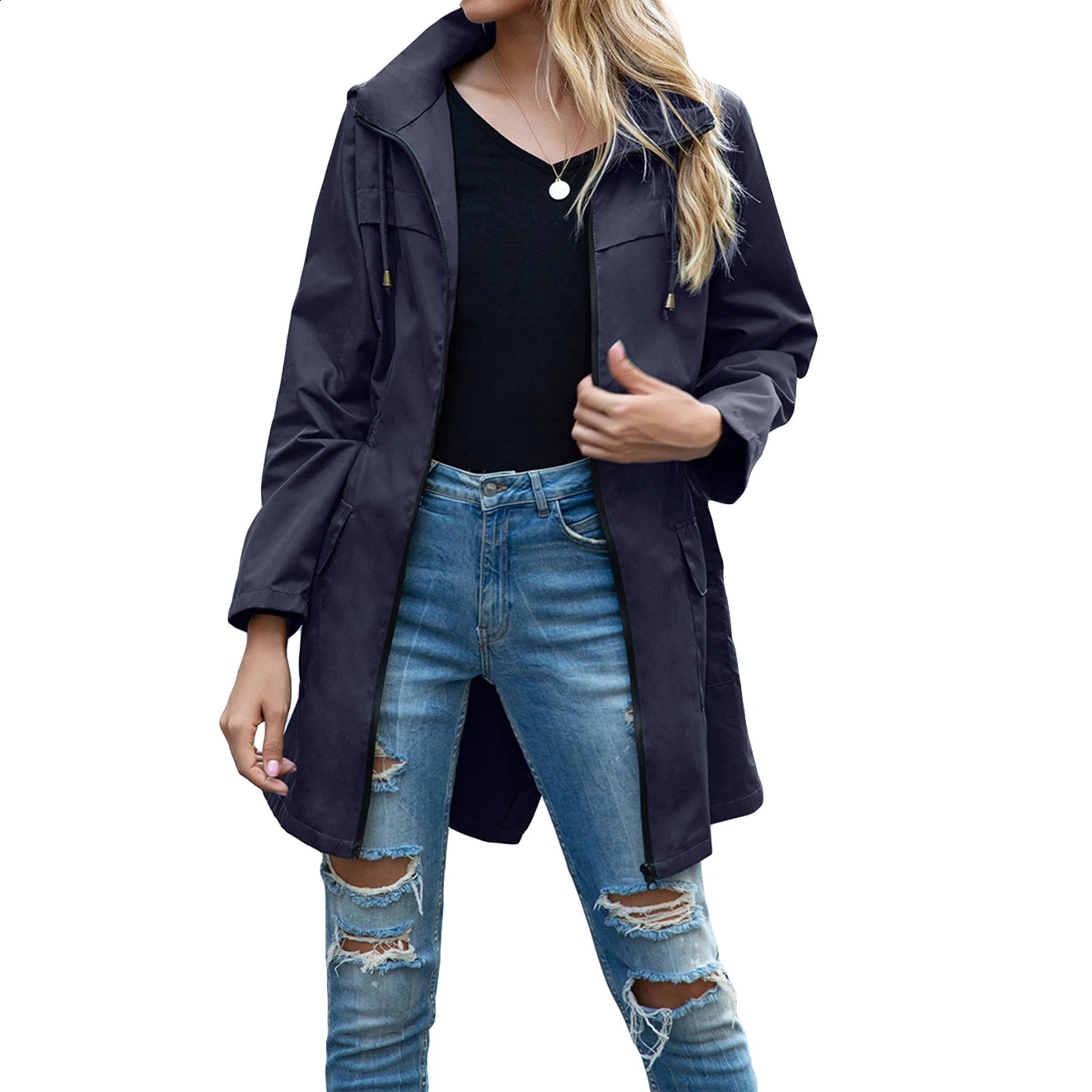 Womens lightweight waterproof active outdoor trench raincoat with hood womens lightweight windproof 240824