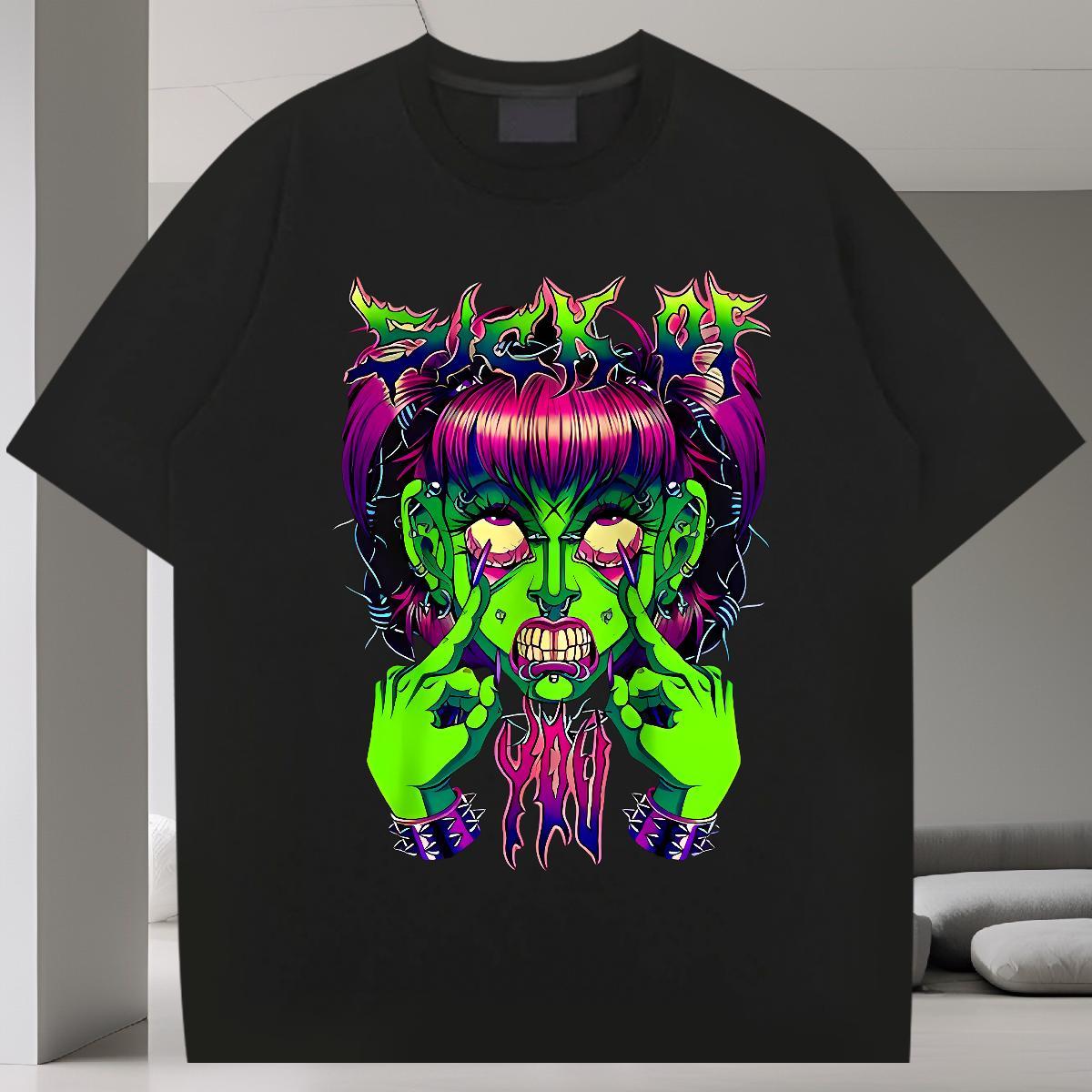 Unisex T-Shirts for Men 230g 100% Cotton skull Daily Outfit Custom Cartoon Round Neck Short Sleeve Tshirt for Man Woman New Tees