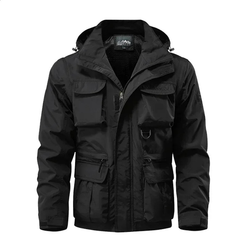 Detachable windproof jacket mens casual waterproof multi bag cargo set suitable for outdoor activities 240824