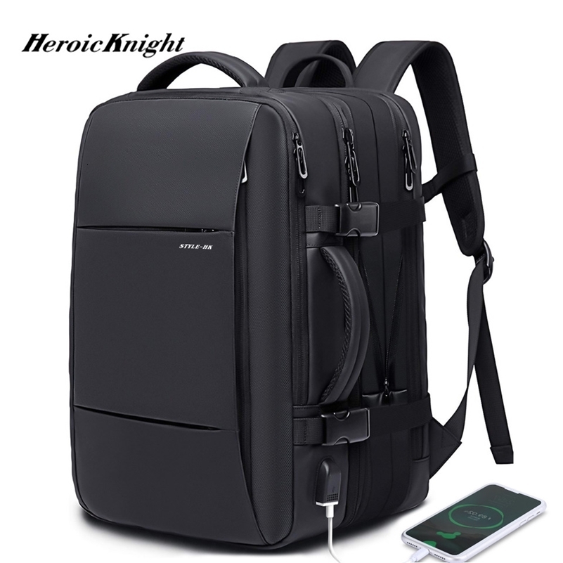 Heroic Knight Travel Men Business School Expandable USB Large Capacity 15.6 Laptop Waterproof Backpack Bag 240822CJ