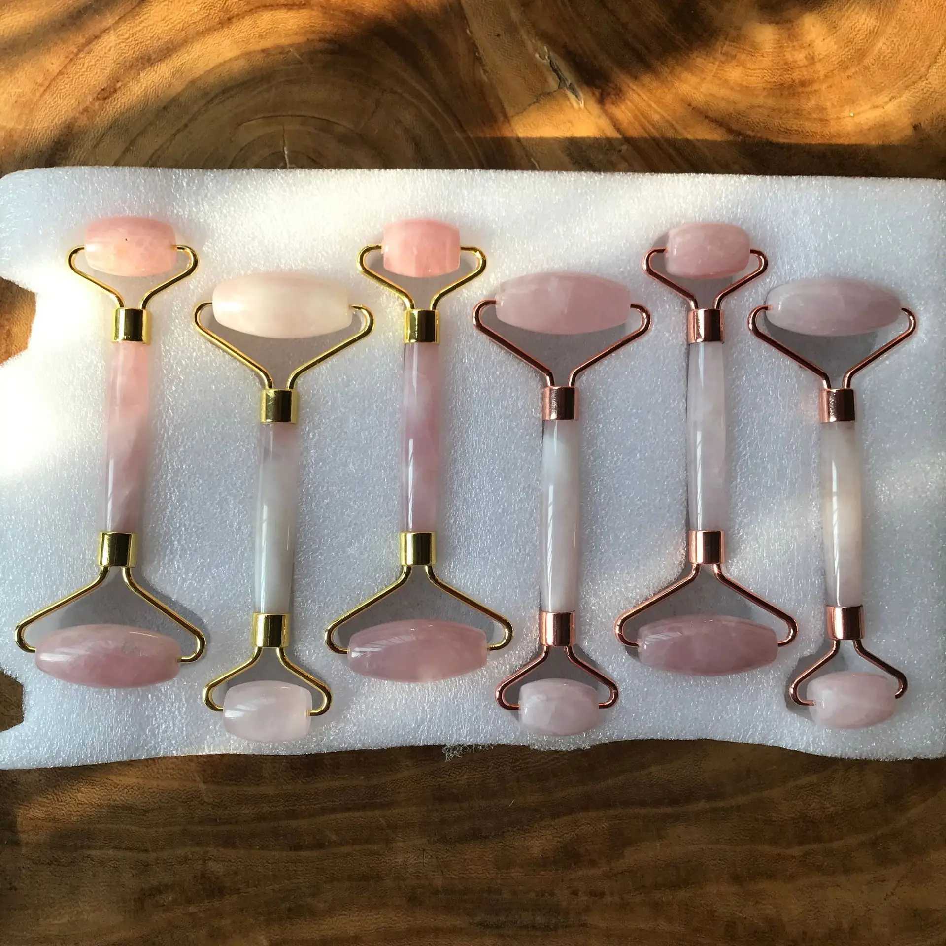 Rose Quartz Powder Crystal Jade Roller Massage Spa Pink Face Massagers gua sha Natural Stone guasha Beauty Tool Facial Lift Up CL240824