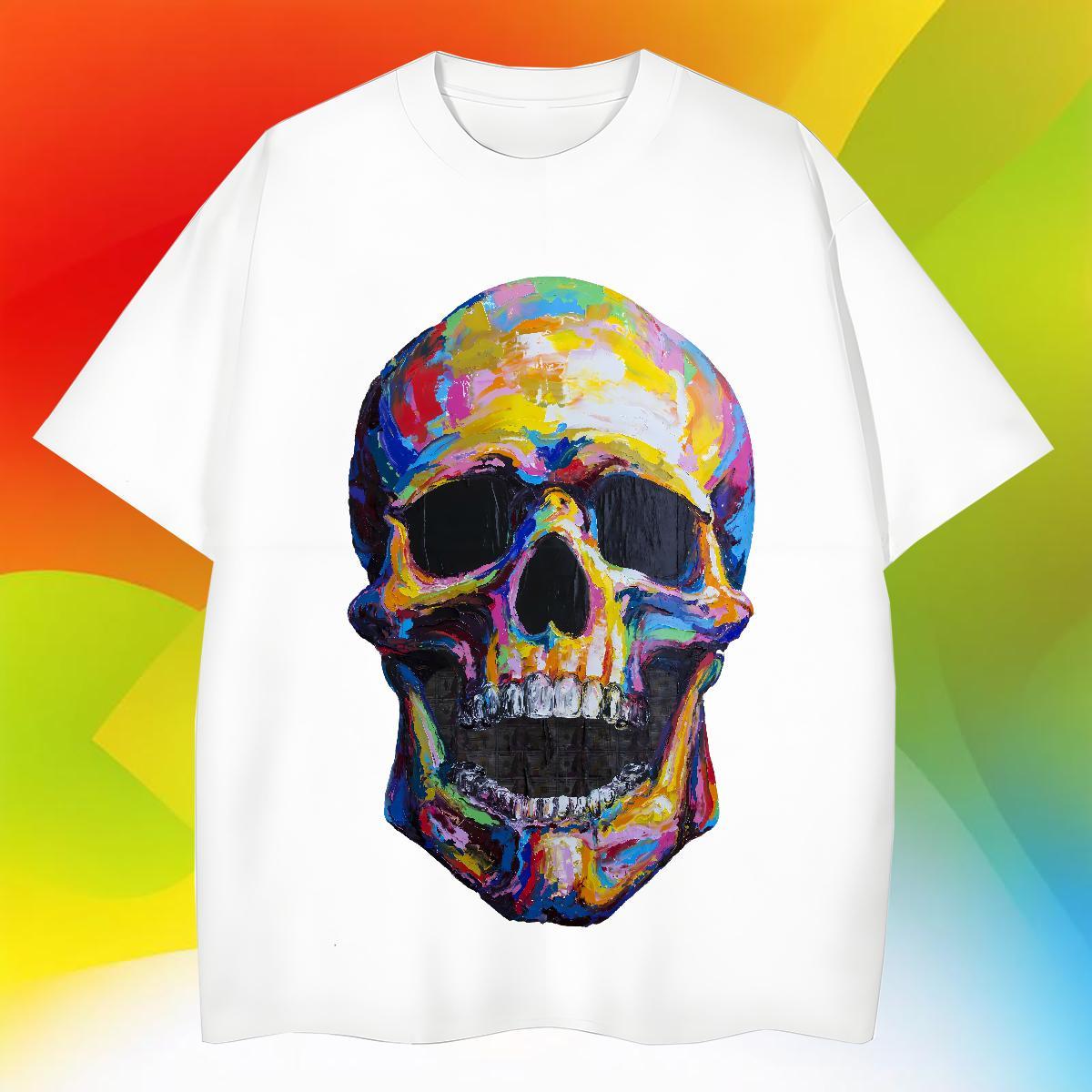 Wholesale T-Shirts for Men 230g 100% Cotton skull Casual Beach Custom Cartoon Breathable Crew Neck Mens Tshirts 2024 DIY Tops