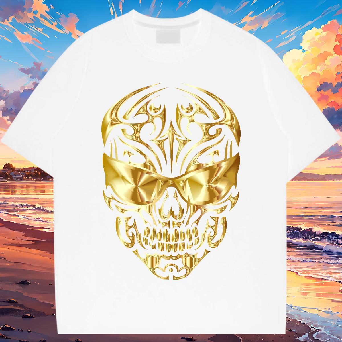 Brand T-Shirts for Men 230g Pure Cotton skull Street Cartoon Print O Neck Short Sleeves Tshirt for Man Woman DIY Customized Clothings