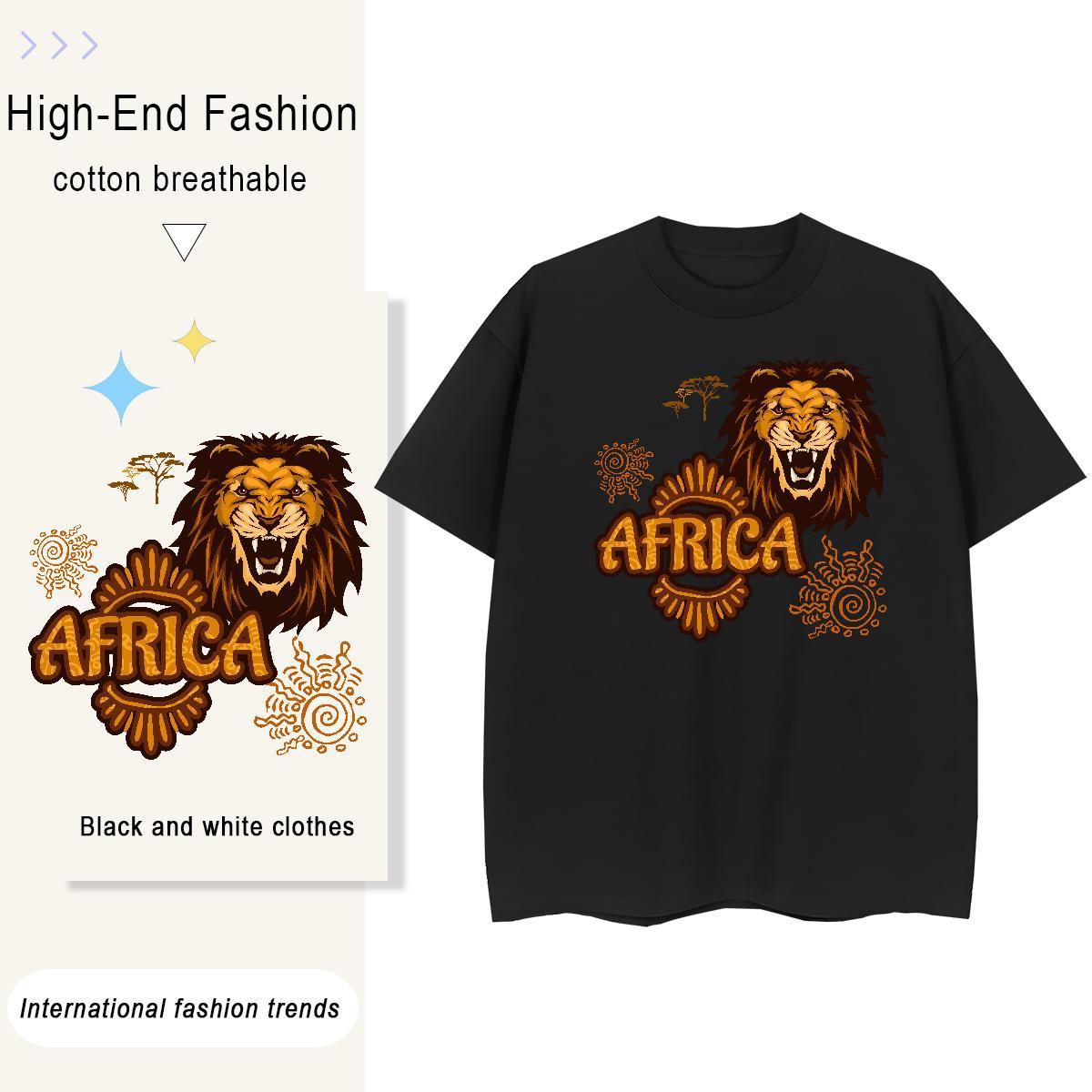New Tshirt for Man Woman Africa lion Casual 230g Pure Cotton Tshirts Crew Neck Comfortable T-Shirts Customized