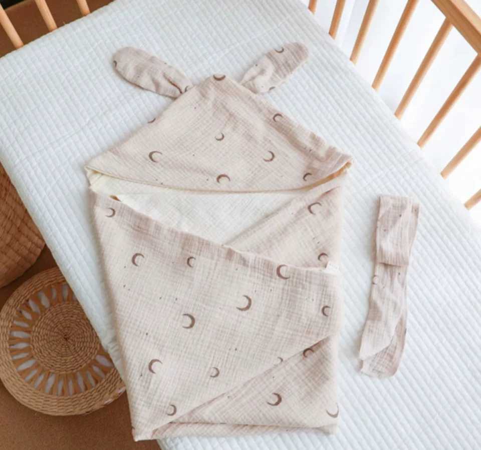 4 Layers Muslin Baby Swaddle Blanket Newborn Summer Cotton Soft Envelope Cocoon Baby Wrap Sleeping Bags Infant Swaddling Me 90cm M240824
