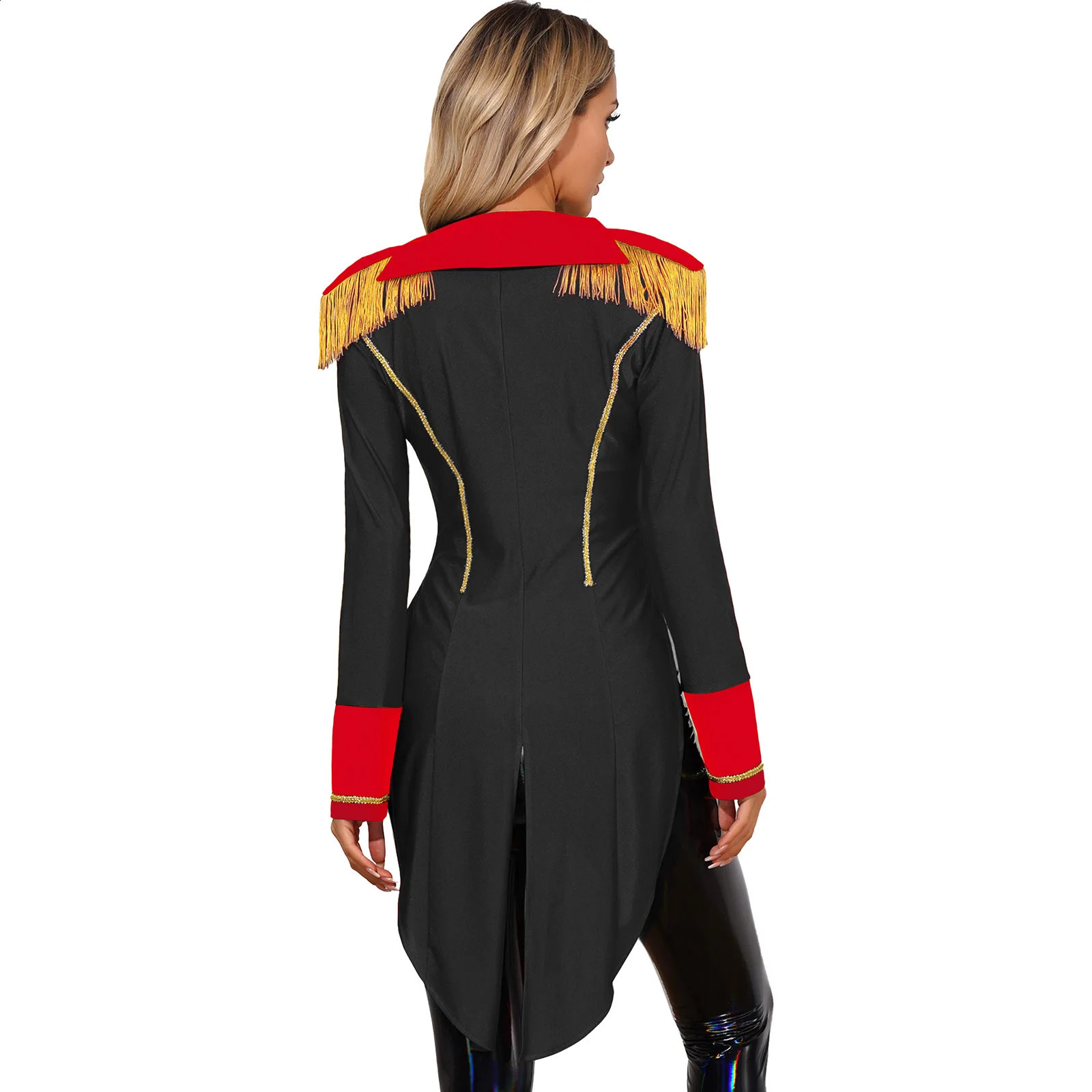 Womens Circus Ring Set Long Sleeve Deep Vneck Tail Coat Halloween Carnival Theme Party Role Playing Performance w240824