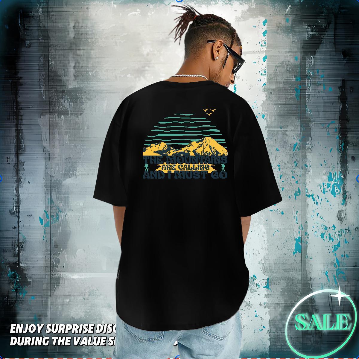 Cool Design Mens T Shirts 230g Pure Cotton mountains Sports Casual Anime Print Breathable Short Sleeve Men Clothes T-Shirt Wholesale Tees