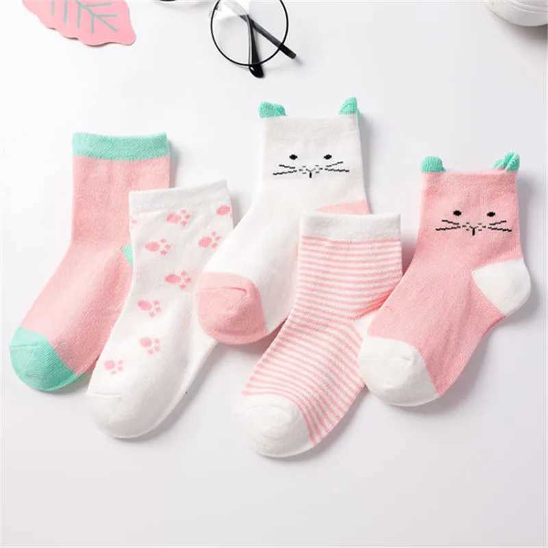 5 Pair/Lot Kids Cute Soft Cartoon Cotton Socks Boy Girl Baby Warm Stripe Dots Fashion Sport Socks Autumn Winter Children Gift CL240824