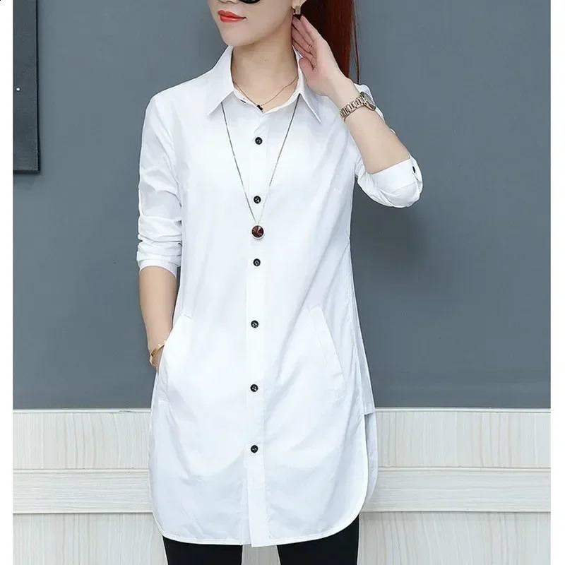 Long Style Women Spring Autumn Chiffon Blouses Shirts Lady Casual Long Sleeve Turn-down Collar Blusas Tops K1 240823