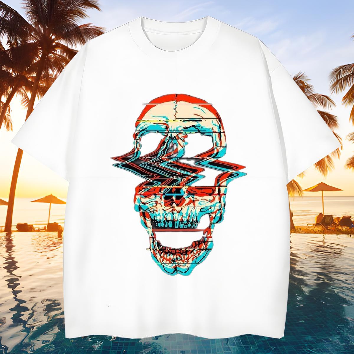 TOP Quality T shirt 230g Cotton skull Home Outdoor Black Oversized Breathable Short Sleeve Couples T Shirts Classic Casual Tops Tees