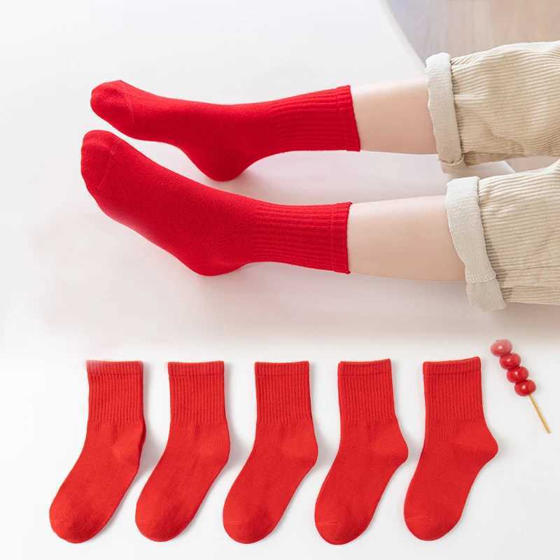 Childrens Pure Red Cotton Socks Spring and Autumn Boys and Girls Sports and Leisure Socks 2-12Years CL240824