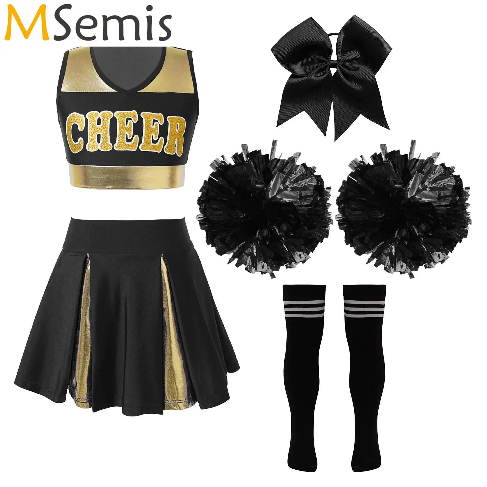 Pompoms and Socks Girls Cheerleading Uniform School Dance Costume Sleeveless Tank Top Halloween 240823