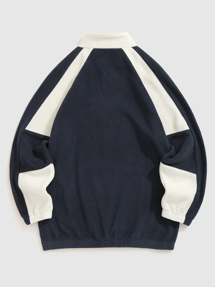 Mens Colorful Block Sweatshirt with Embroidered Alphabet and Wool Turtle Neck Hoodie Quarter Zipper Pullover Z5113496 w240826