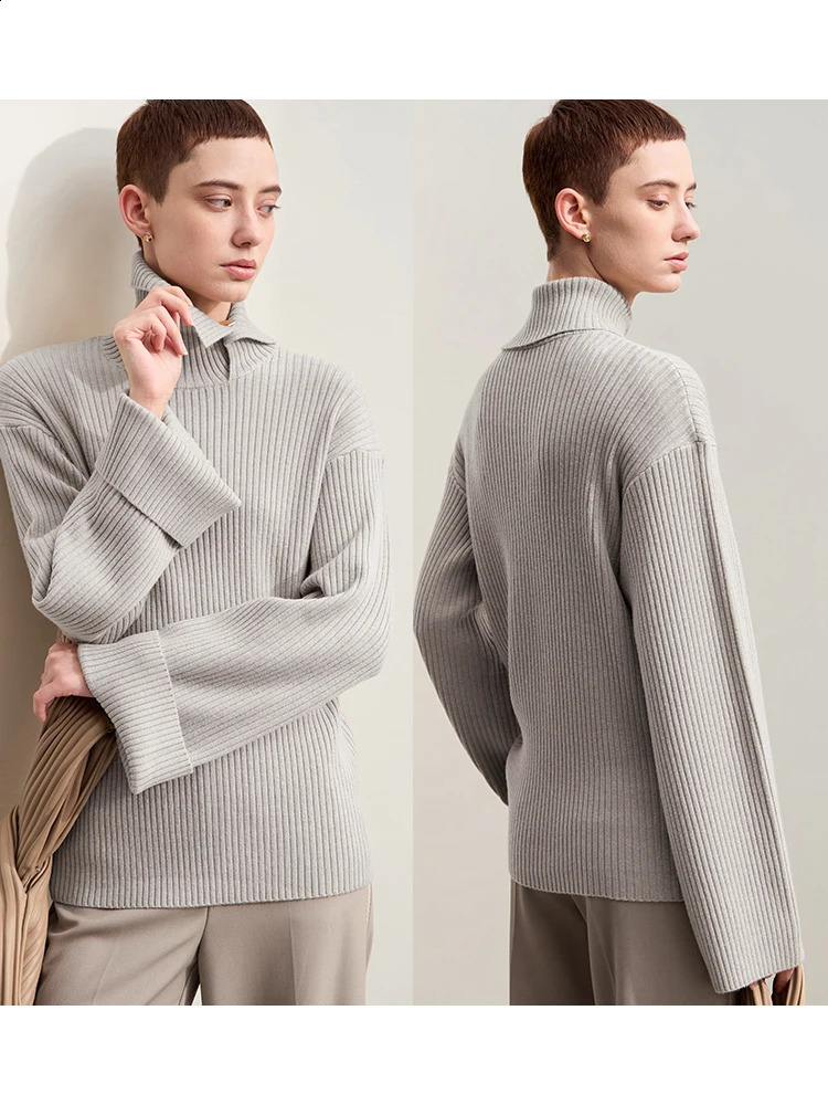 Amii Minimalism Knitted Cozy Pullover for Women Autumn Lazy Lapel Drop Sleeve Metal Buckle Strip Loose Sweater 12423046 240824