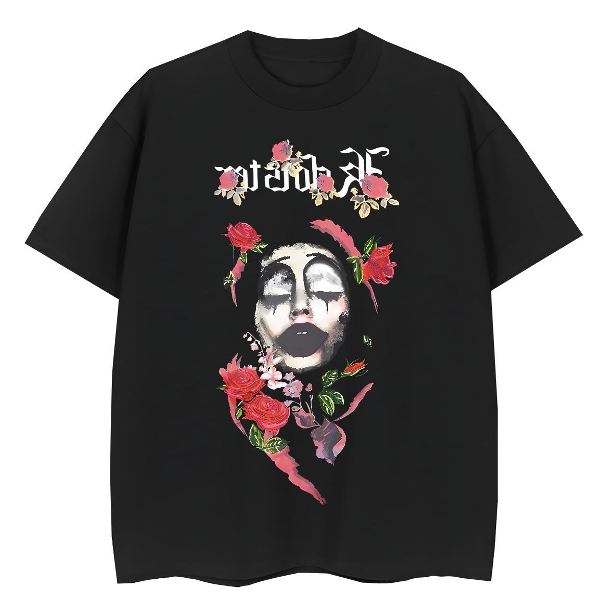 Brand Men Clothes T-Shirt ROSE High Street Hip Hop 230g 100% Cotton Tees Crew Neck Breathable Soft T Shirt For Man DIY Printed