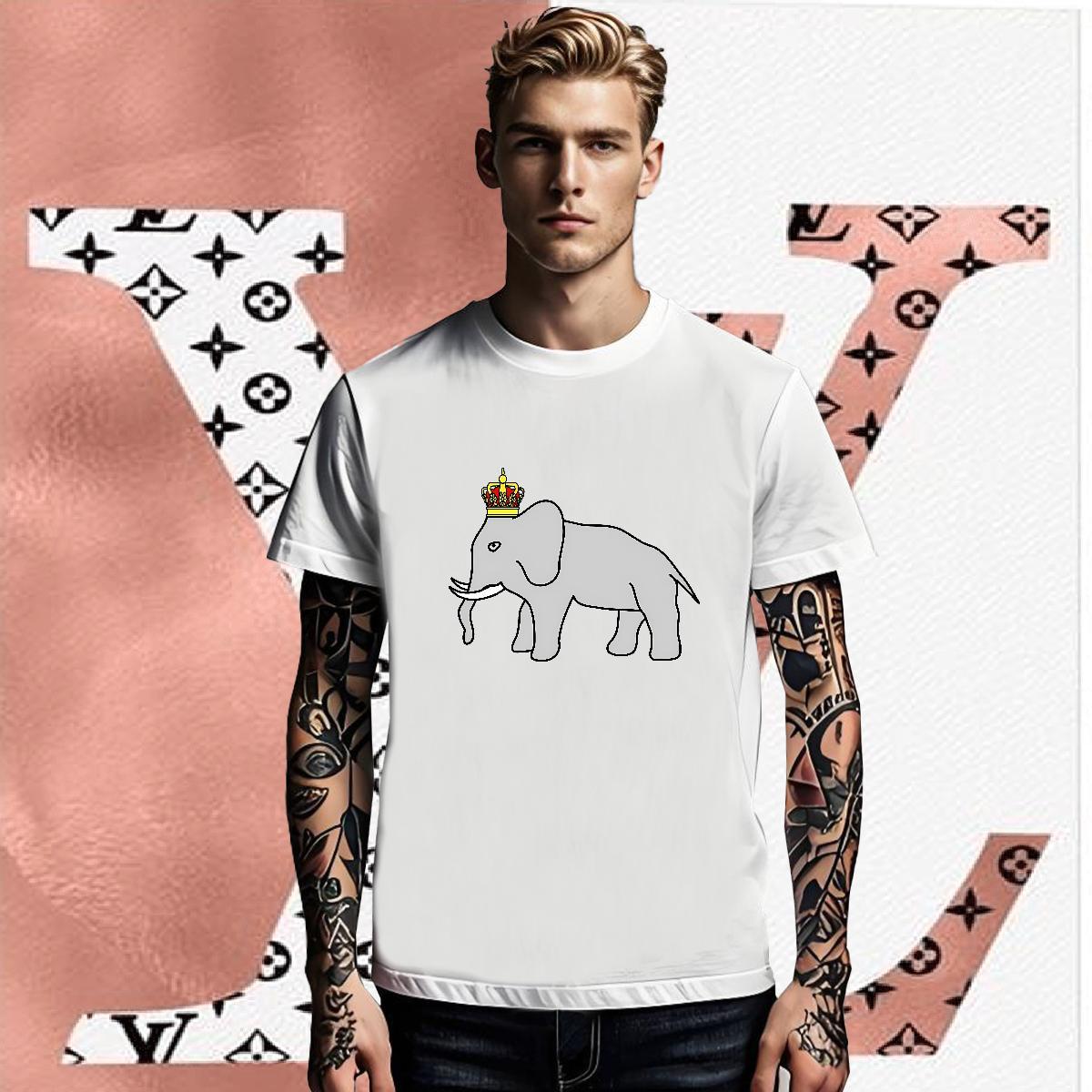New Men Tees elephant Spring Summer 230g 100% Cotton Tops Shirt Breathable Crew Neck Brand T shirt Asian Size